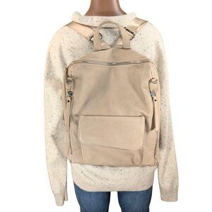 Miztique Beige Faux Leather Lined Zip Convertible Backpack Lots of Pockets